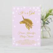 Lila Het is een Girl Unicorn Winter Baby shower Kaart (Staand voorkant)