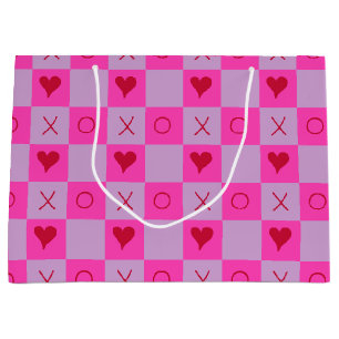Lila Hot Pink XO hart Geruit Groot Cadeauzakje
