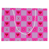Lila Hot Pink XO hart Geruit Groot Cadeauzakje (Achterkant)
