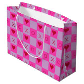 Lila Hot Pink XO hart Geruit Groot Cadeauzakje (Achterkant Gekanteld)