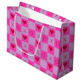 Lila Hot Pink XO hart Geruit Groot Cadeauzakje (Voorkant Gekanteld)