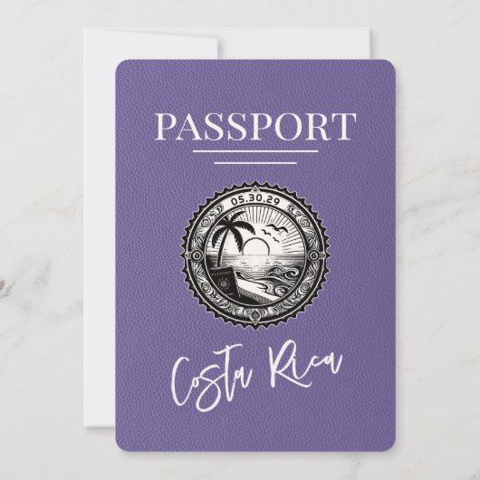 Lila huwelijksuitnodiging Costa Rica Passport Kaart (Achterkant)