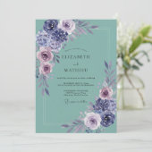 Lila Hydrangea Seafoam Eucalyptus Bruiloft Kaart (Staand voorkant)