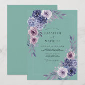 Lila Hydrangea Seafoam Eucalyptus Bruiloft Kaart (Voorkant / Achterkant)