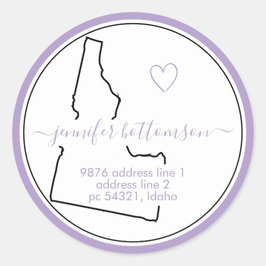 Lila Idaho huis terug kaart adres Signature Ronde Sticker (Voorkant)