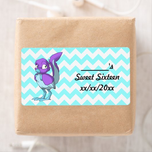 Lila/ijsblauw Reptilian Vogelwaterfles Etiket (Insitu)