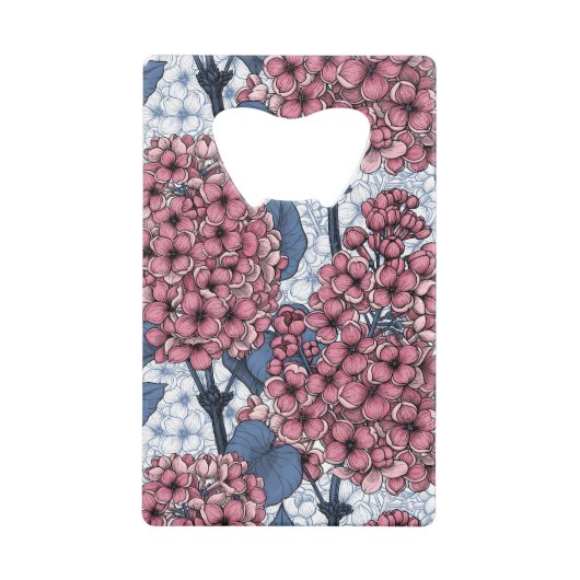 Lila in roze en blauw creditkaart flessenopener (Voorkant)