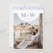 Lila Initialen & bloemen Moderne Foto dubbelzijdig Save The Date (Voorkant)