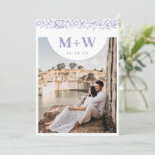 Lila Initialen & bloemen Moderne Foto dubbelzijdig Save The Date (Staand voorkant)