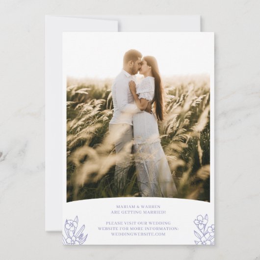 Lila Initialen & bloemen Moderne Foto dubbelzijdig Save The Date (Achterkant)