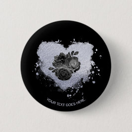 *~* Lila Iridescent Heart Flowers Black Ronde Button 5,7 Cm