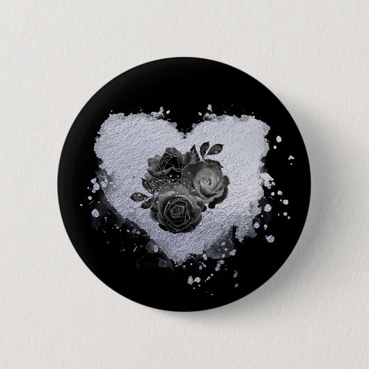 *~* Lila Iridescent Heart Flowers Women BLACK Ronde Button 5,7 Cm (Voorkant)