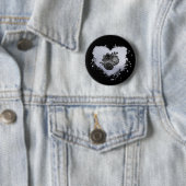 *~* Lila Iridescent Heart Flowers Women BLACK Ronde Button 5,7 Cm (In situ)