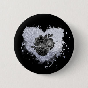 *~* Lila Iridescent Heart Flowers Women BLACK Ronde Button 5,7 Cm