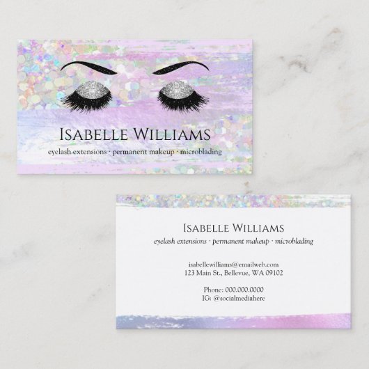 Lila iriserende parelachtige glitter wenkbrauwen visitekaartje (Voorkant / Achterkant)