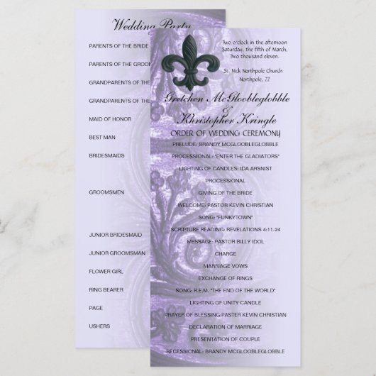 lila "iron fleur de lis" BRUILOFT PROGRAMMA Programmakaart (Voorkant / Achterkant)