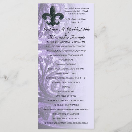 lila "iron fleur de lis" BRUILOFT PROGRAMMA Programmakaart (Voorkant)