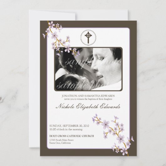Lila kersen Blossom Baptism Kaart (Voorkant)