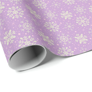 Lila kerstfeest en roze sneeuwvlokpatroon cadeaupapier