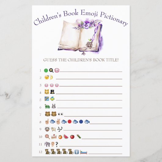Lila kinderboek Emoji Baby shower Game (Voorkant)