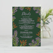 Lila kleurig botsbloem Botanical Wedding Detail Kaart (Staand voorkant)