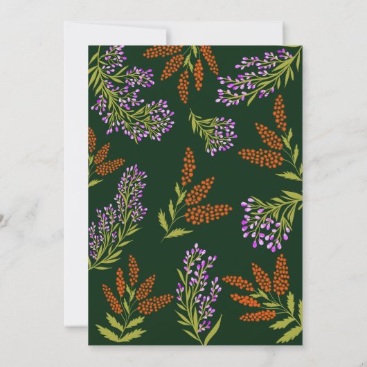 Lila kleurig botsbloem Botanical Wedding Detail Kaart (Achterkant)