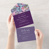 lila kleurrijke wildflower groen bruiloft all in one uitnodiging (Afscheurbaar)