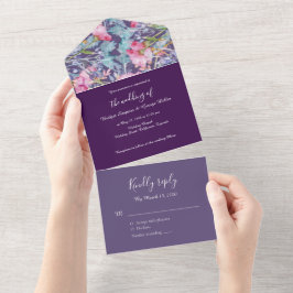 lila kleurrijke wildflower groen bruiloft all in one uitnodiging