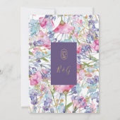 lila kleurrijke wildflower groen bruiloft kaart (Achterkant)