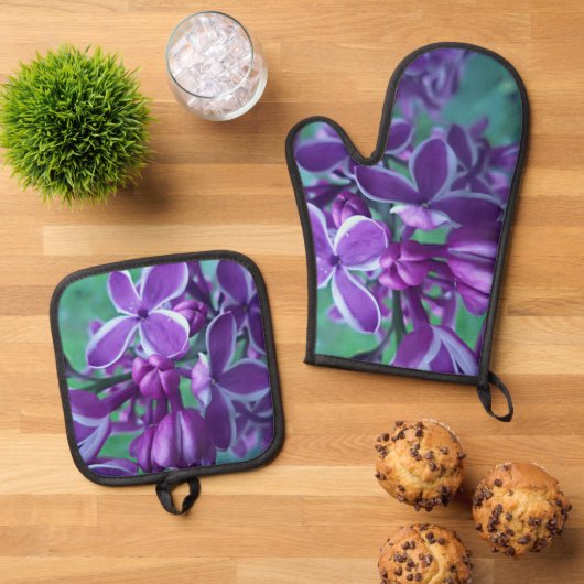 Lila kleurverscheidenheid ovenwant & pannenlap set (Top down)