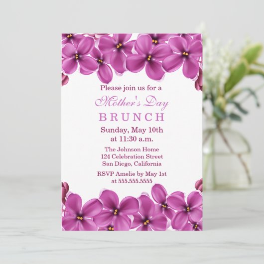Lila krans Moederdag brunch uitnodiging (Staand voorkant)