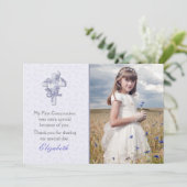 Lila kruis met Flowers Religieuze Foto Bedankkaart (Staand voorkant)