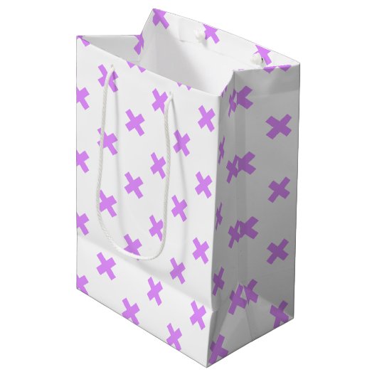 Lila kruisstiften op wit medium cadeauzakje (Voorkant Gekanteld)