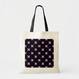 Lila kruisstiften op zwart tote bag