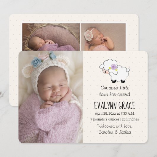 Lila Lamb Spring Fotocollage Geboorte Aankondiging (Voorkant / Achterkant)
