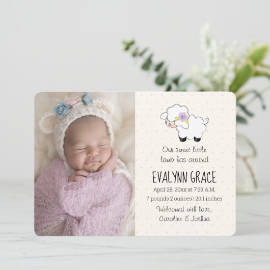 Lila Lamb Spring Fotocollage Geboorte Aankondiging (Staand voorkant)