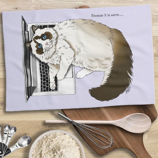Lila Laptop Cat Funny Cat Theedoek