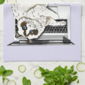 Lila Laptop Cat Funny Cat Theedoek (Gevouwen)