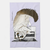 Lila Laptop Cat Funny Cat Theedoek (Verticaal)