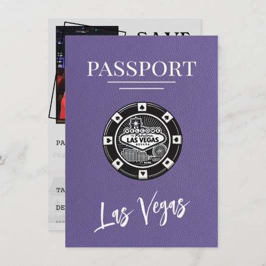 Lila Las Vegas Passport Bewaar de datum Save The Date (Voorkant / Achterkant)