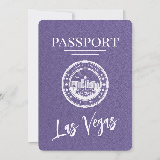 Lila Las Vegas Passport Wedding Kaart (Achterkant)