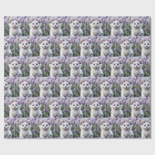 Lila laurier op een witte kitten cadeaupapier (Vlak)