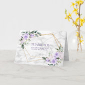 Lila Lavend Gold Geometric Floral Foto bedankt Kaart (Gele Bloem)