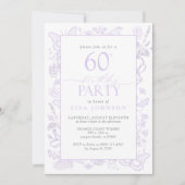 Lila Lavendel 60e Verjaardagsfeestje Elegant Flowe Kaart (Voorkant)