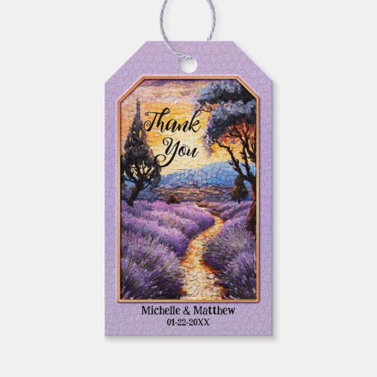 Lila Lavendel Artistiek Bruiloft Cadeaulabel (Voorkant)