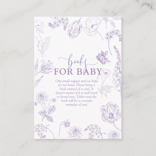  Lila Lavendel Bloemen Boeken voor Baby Informatiekaartje (Voorkant)