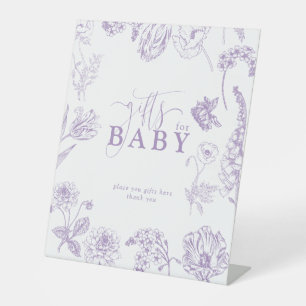  Lila Lavendel Bloemen Script Gift voor Baby Reclamebord Met Voetstuk