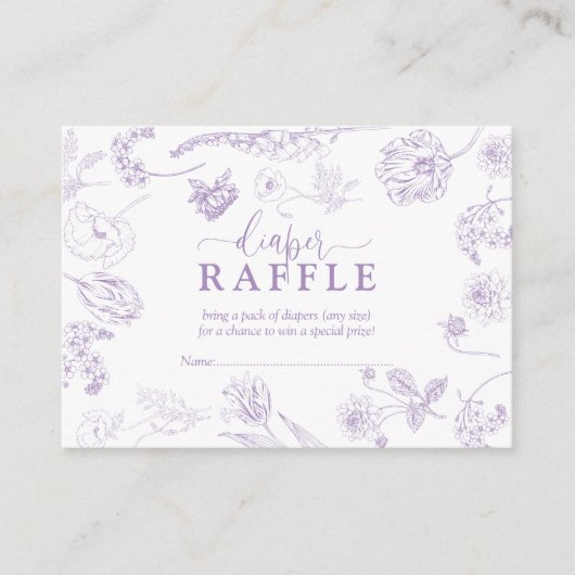 Lila Lavendel Bloemen Script Luier Raffle Informatiekaartje (Voorkant)