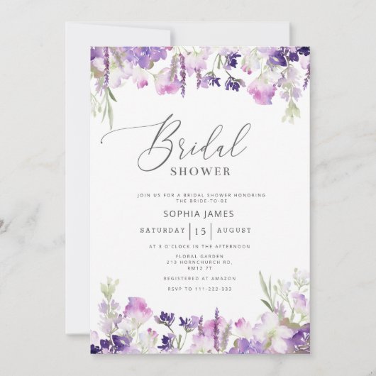 Lila lavendel bridal doucheuitnodiging kaart (Voorkant)