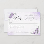 Lila Lavendel en Zilveren Prinses Elegante Bruilof RSVP Kaartje (Voorkant)